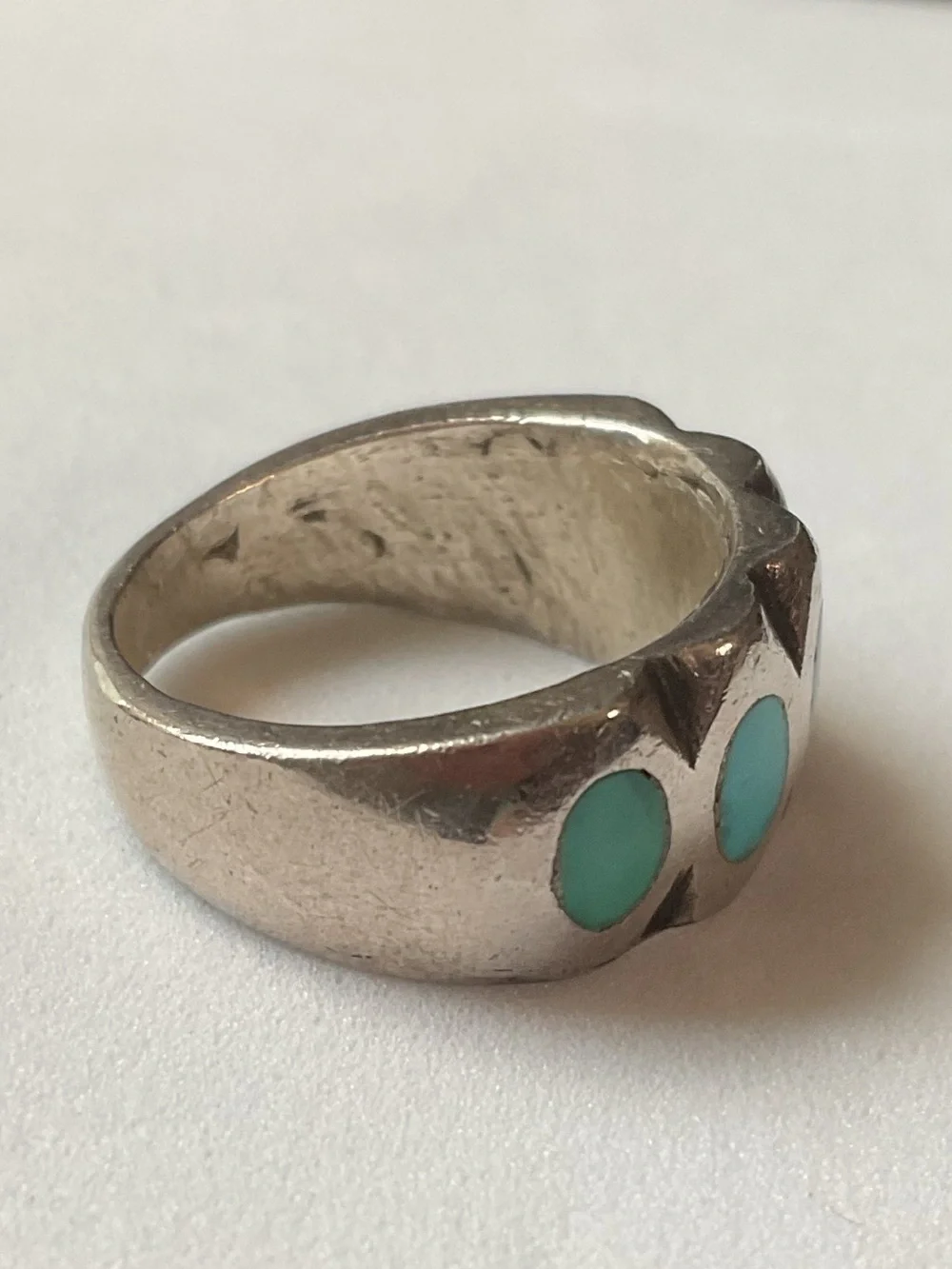 Vintage Sterling Silver Turquoise Inlay Native American Heavy Chunky Ring Size 6